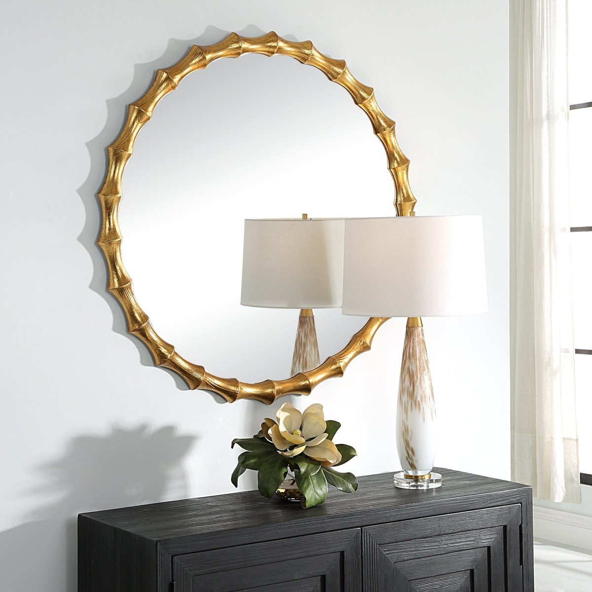 Nacala Round Gold Mirror - Uttermost - Round Mirrors by Modest Hut