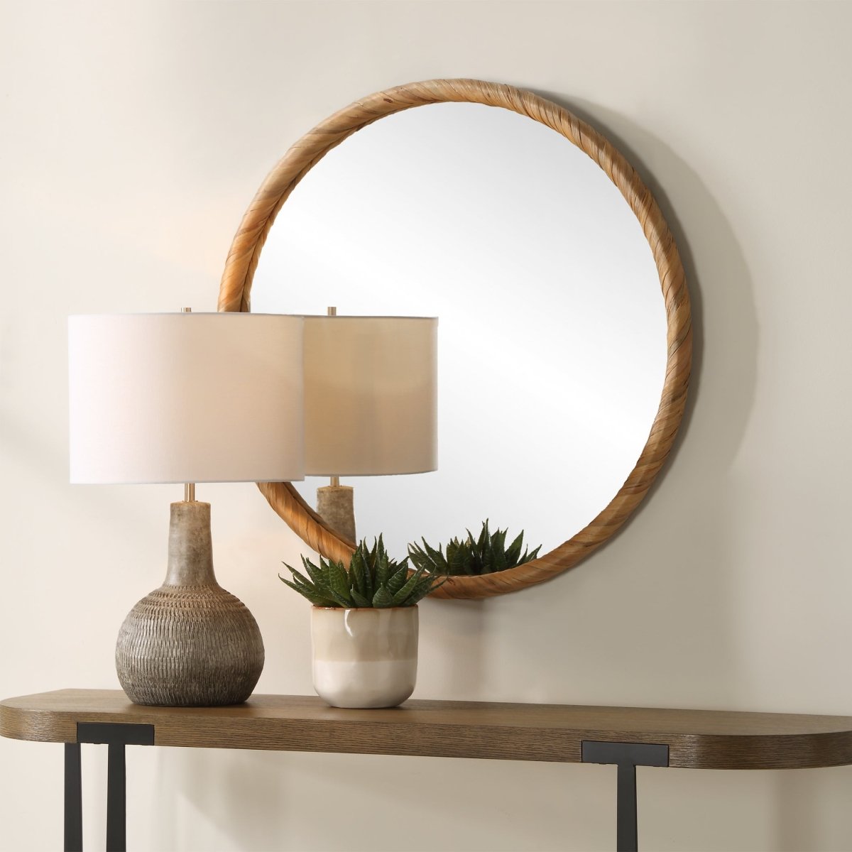 Natural Seagrass Wrapped Frame Mirror - Uttermost - Round Mirrors by Modest Hut