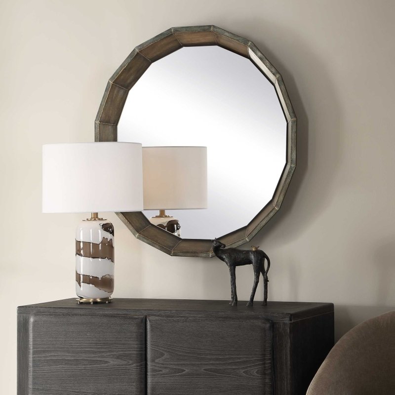 Neve Bronze Round Mirror - Round Mirrors