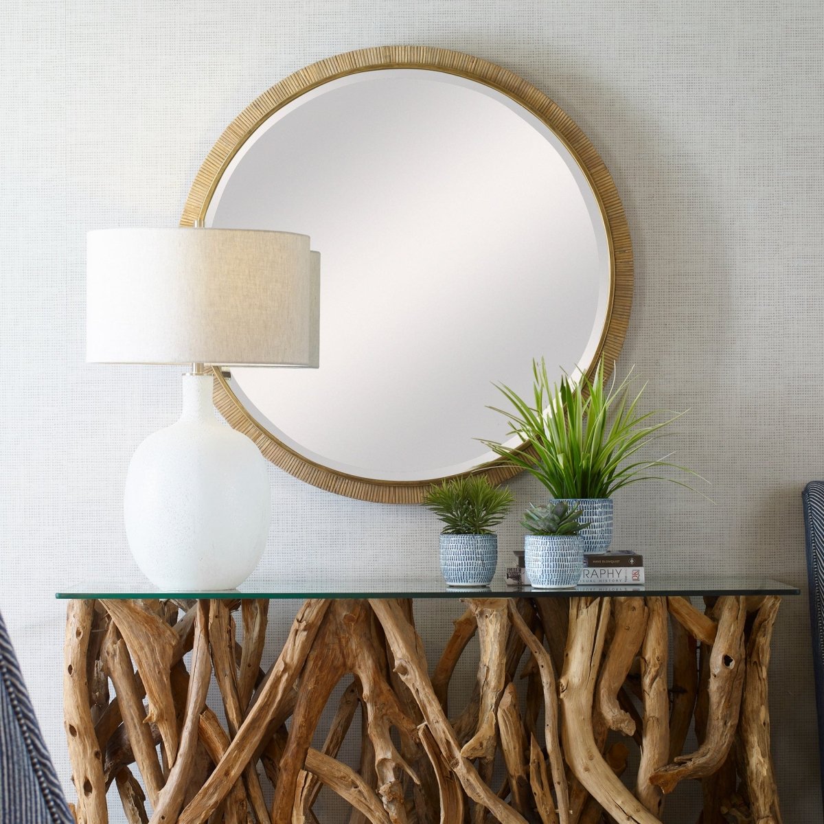 Paradise Round Rattan Mirror - Uttermost - Round Mirrors by Modest Hut