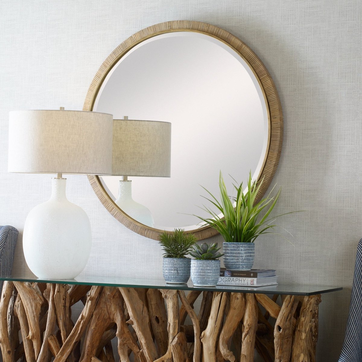 Paradise Round Rattan Mirror - Uttermost - Round Mirrors by Modest Hut