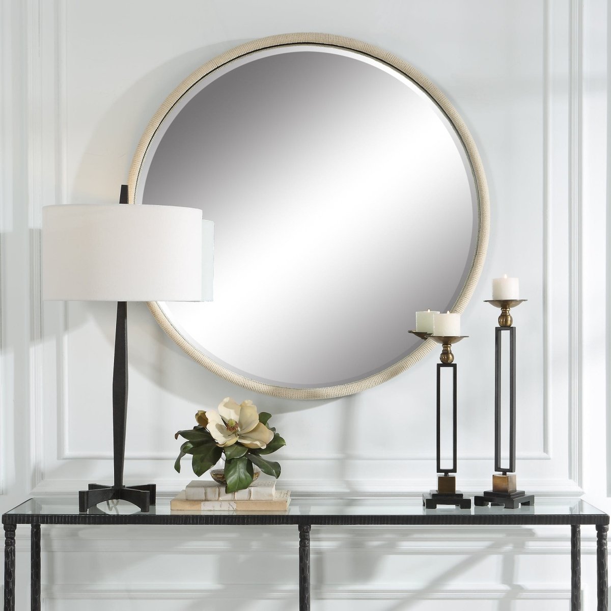 Ranchero White Round Mirror - Uttermost - Round Mirrors by Modest Hut