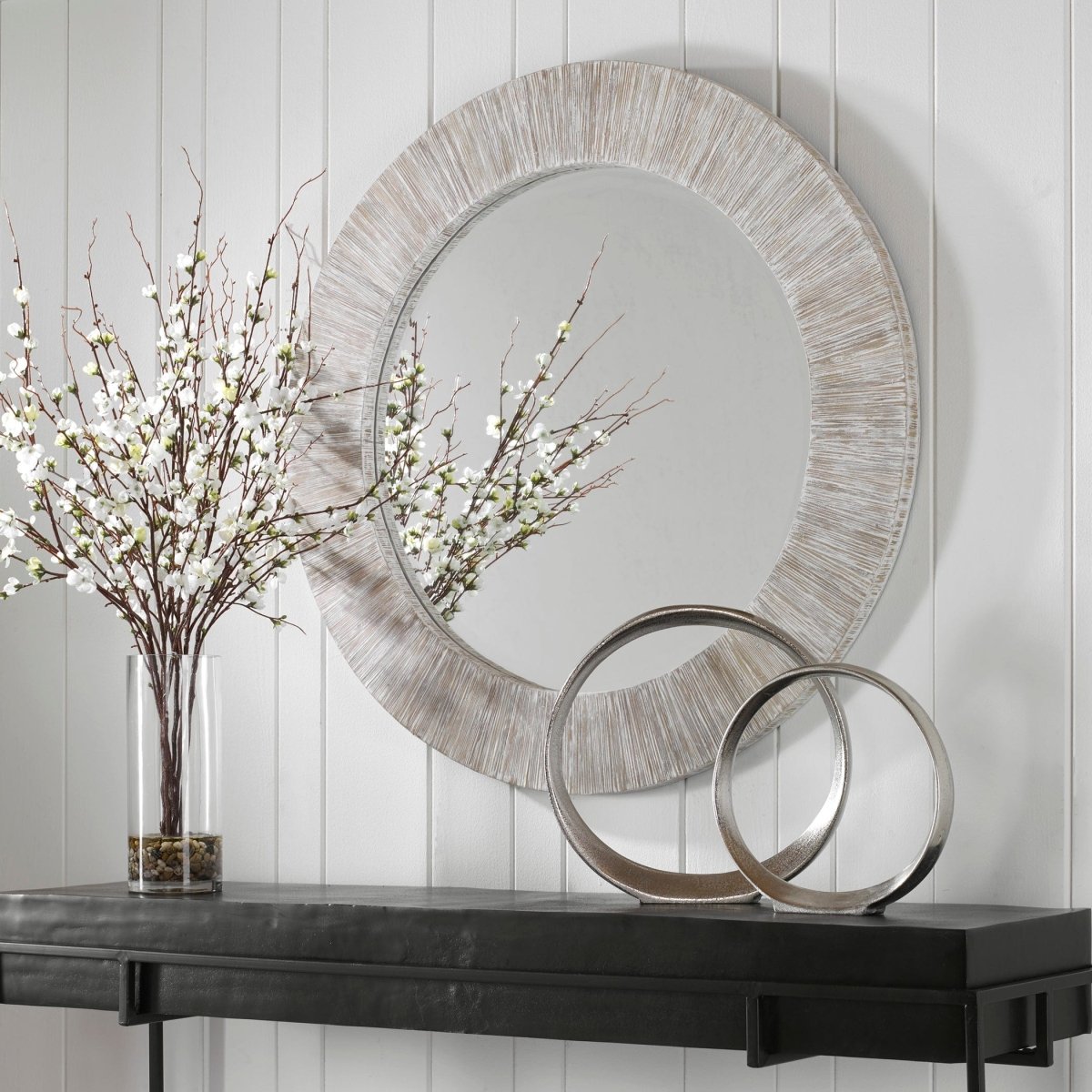 Repose Whitewash Round Mirror - Uttermost - Round Mirrors by Modest Hut