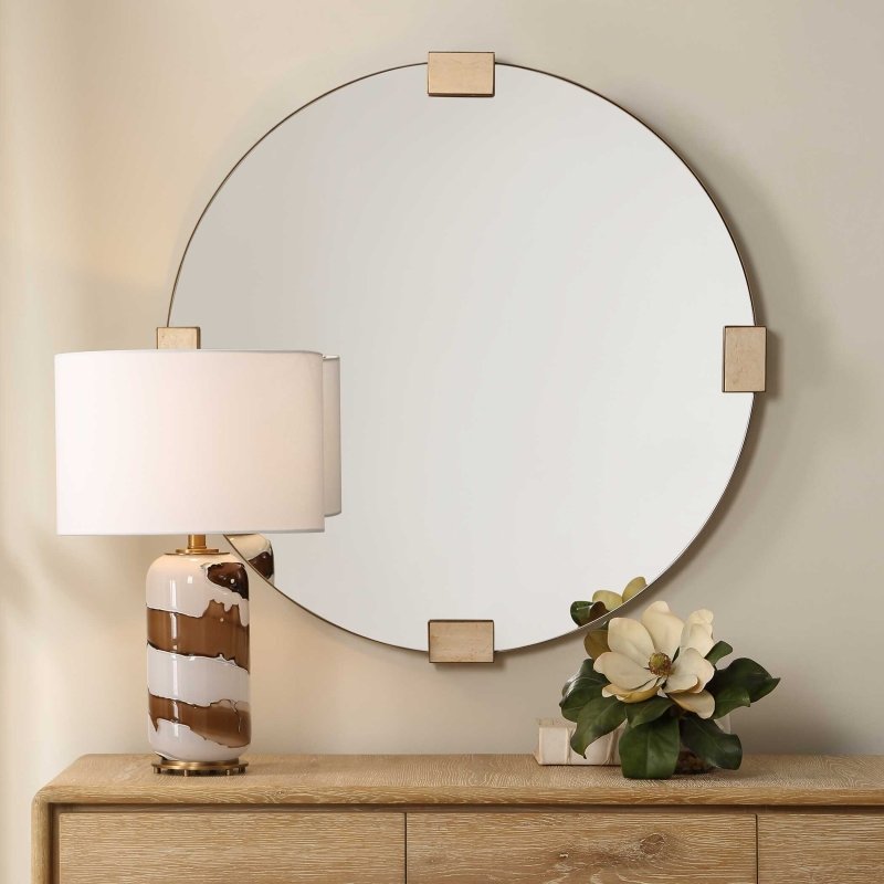 Russo Travertine Round Mirror - Round Mirrors