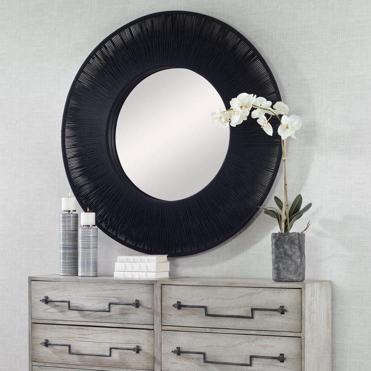 Sailor's Knot Black Round Mirror - Uttermost - Round Mirrors by Modest Hut