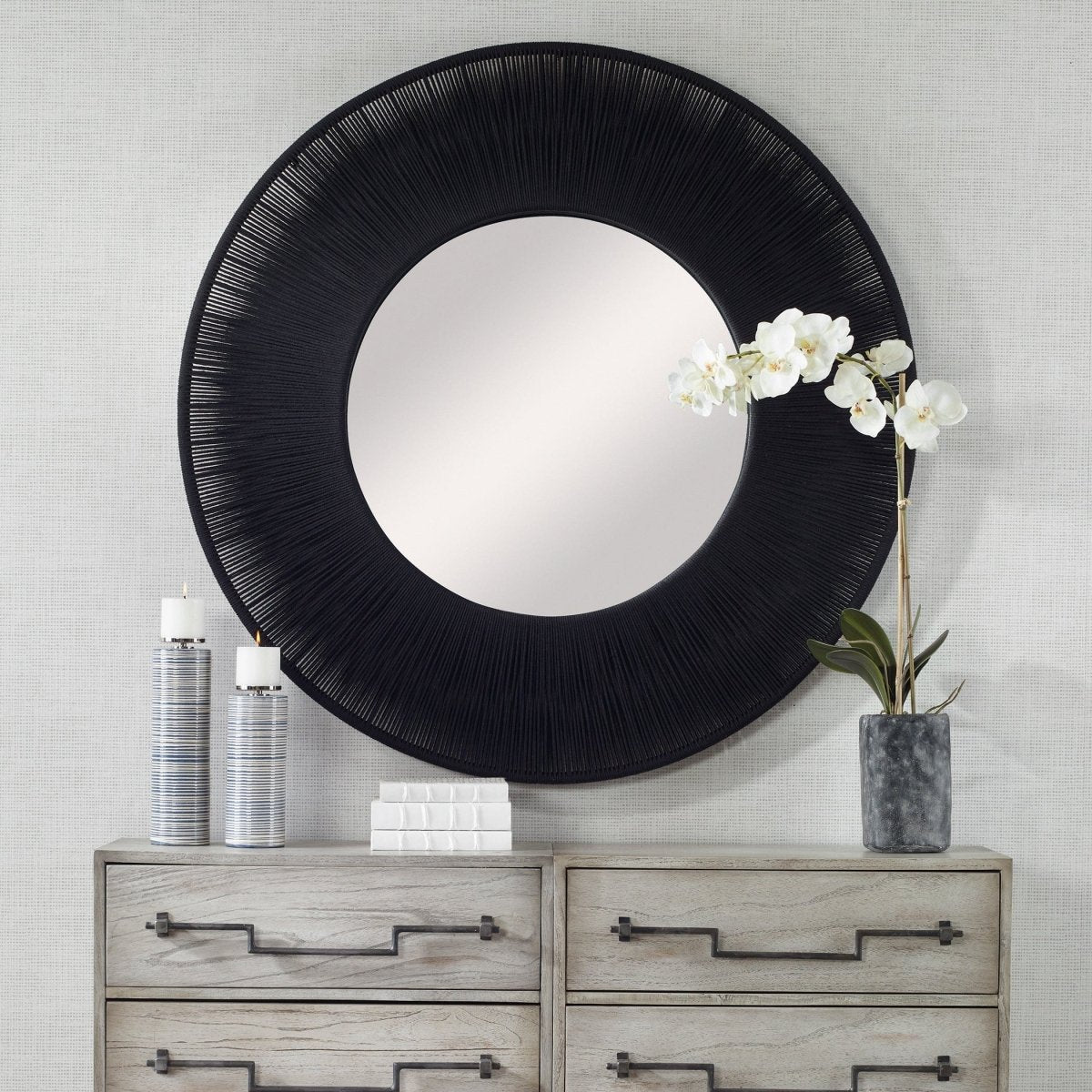 Sailor's Knot Black Round Mirror - Uttermost - Round Mirrors by Modest Hut