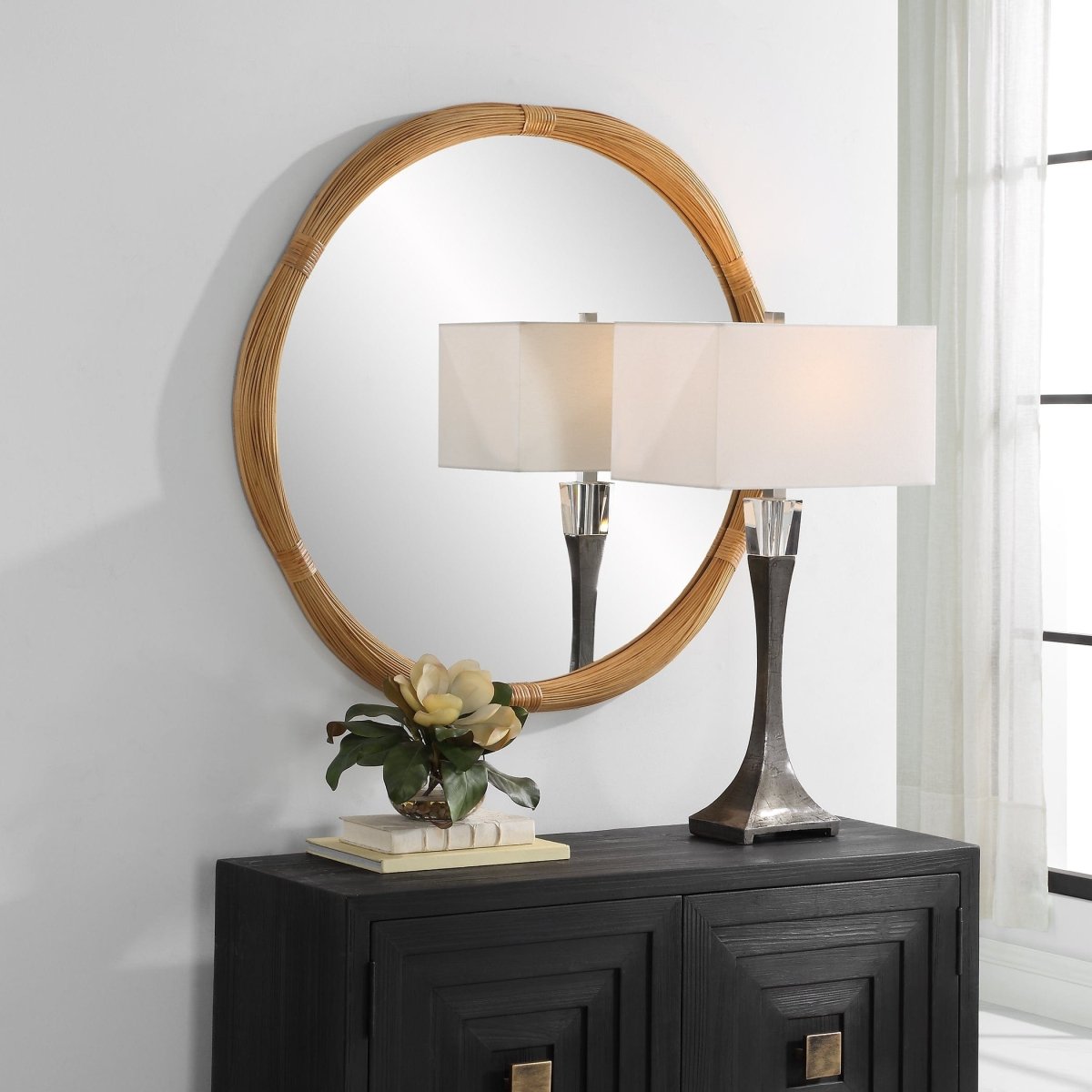 Salina Round Bamboo Mirror - Uttermost - Round Mirrors by Modest Hut