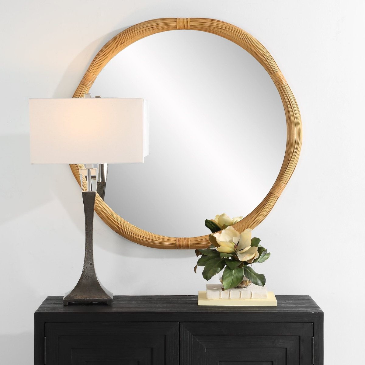 Salina Round Bamboo Mirror - Uttermost - Round Mirrors by Modest Hut