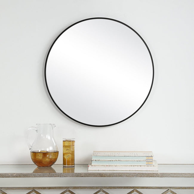 Satin Black Round Aluminum Frame Mirror - Uttermost - Round Mirrors by Modest Hut