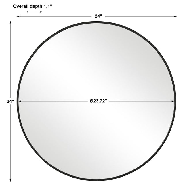 Satin Black Round Aluminum Frame Mirror - Uttermost - Round Mirrors by Modest Hut