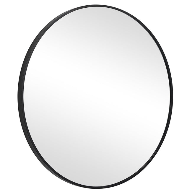 Satin Black Round Aluminum Frame Mirror - Uttermost - Round Mirrors by Modest Hut