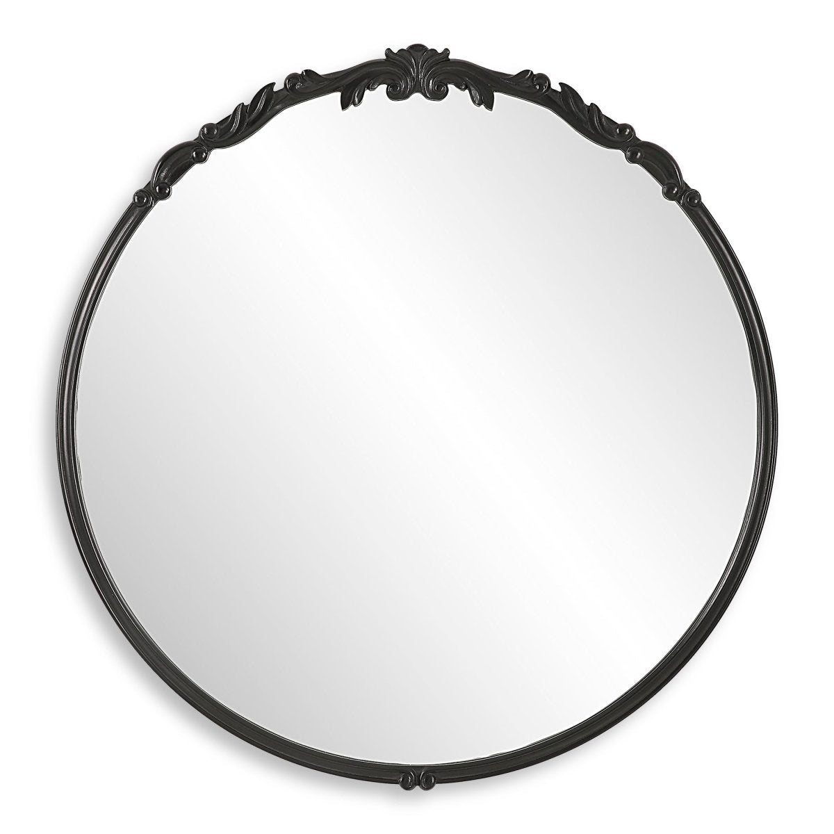 Satin Black Round Mirror with Ornate Details - Uttermost - Round Mirrors by Modest Hut