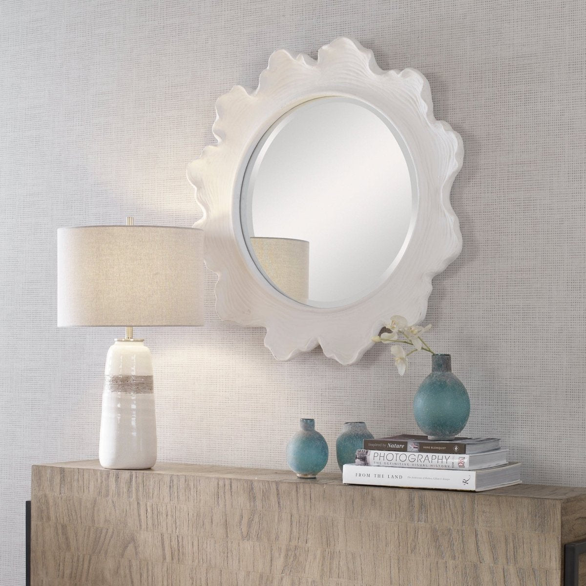 Sea Coral White Round Mirror - Uttermost - Round Mirrors by Modest Hut