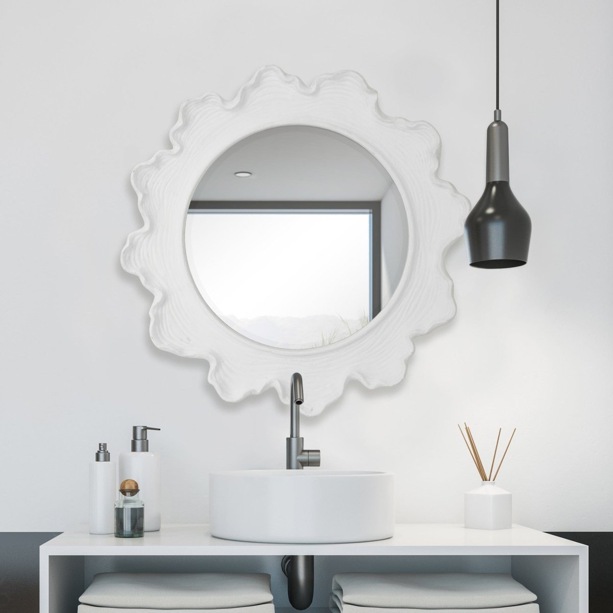 Sea Coral White Round Mirror - Uttermost - Round Mirrors by Modest Hut