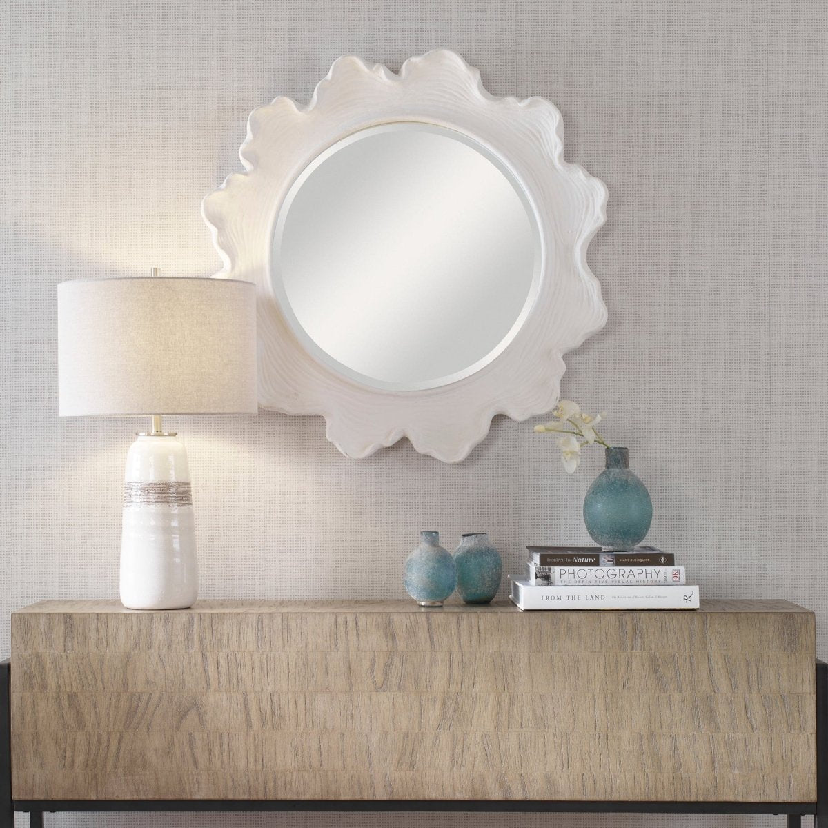 Sea Coral White Round Mirror - Uttermost - Round Mirrors by Modest Hut