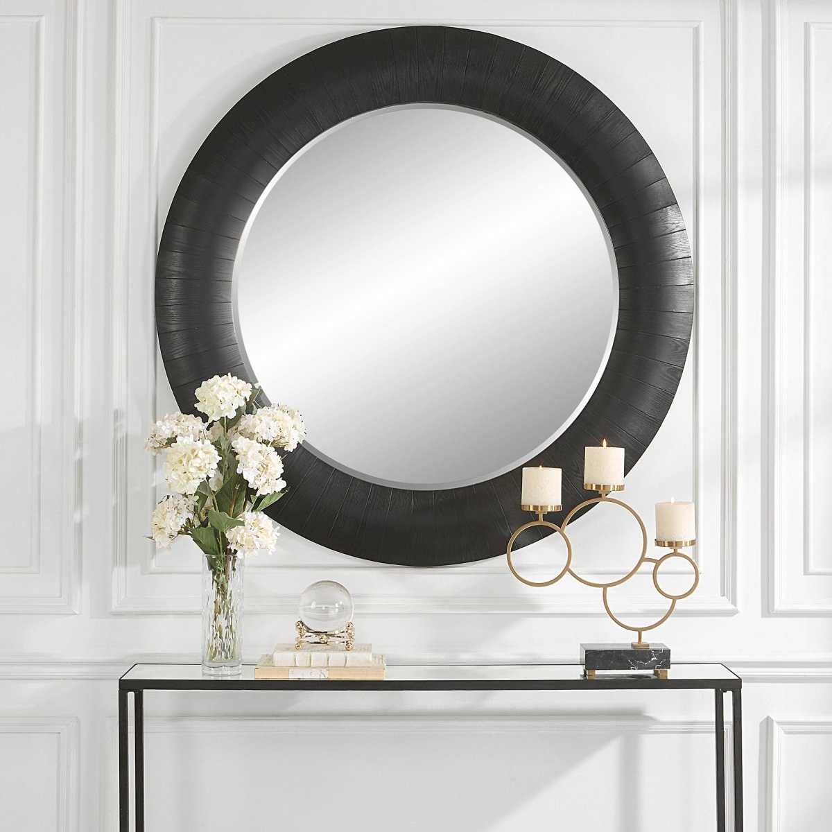 Stockade Dark Round Mirror - Uttermost - Round Mirrors by Modest Hut