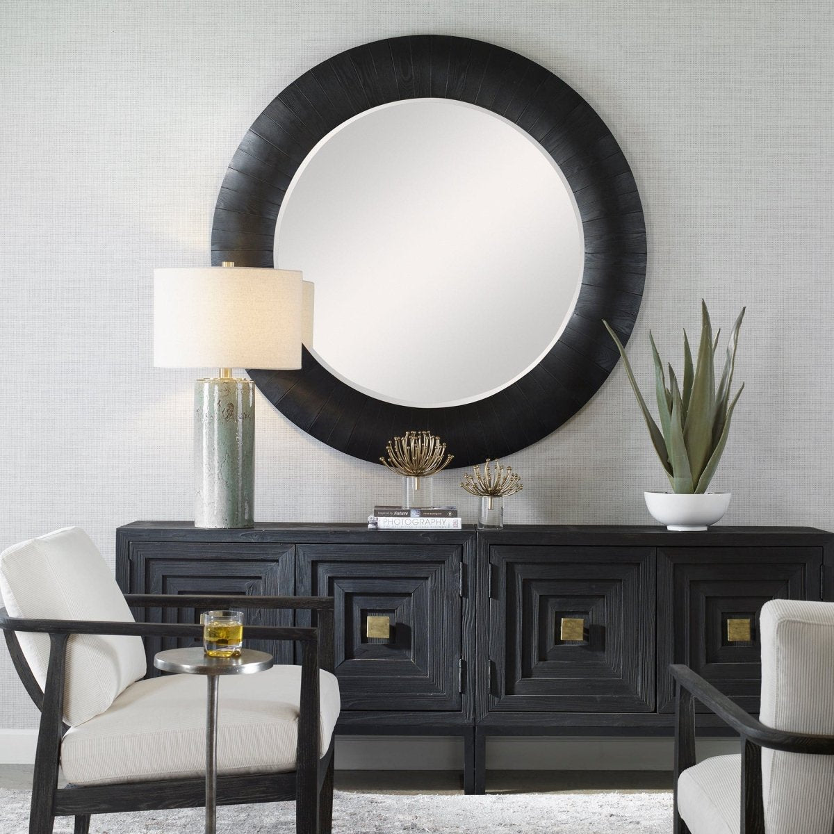 Stockade Dark Round Mirror - Uttermost - Round Mirrors by Modest Hut