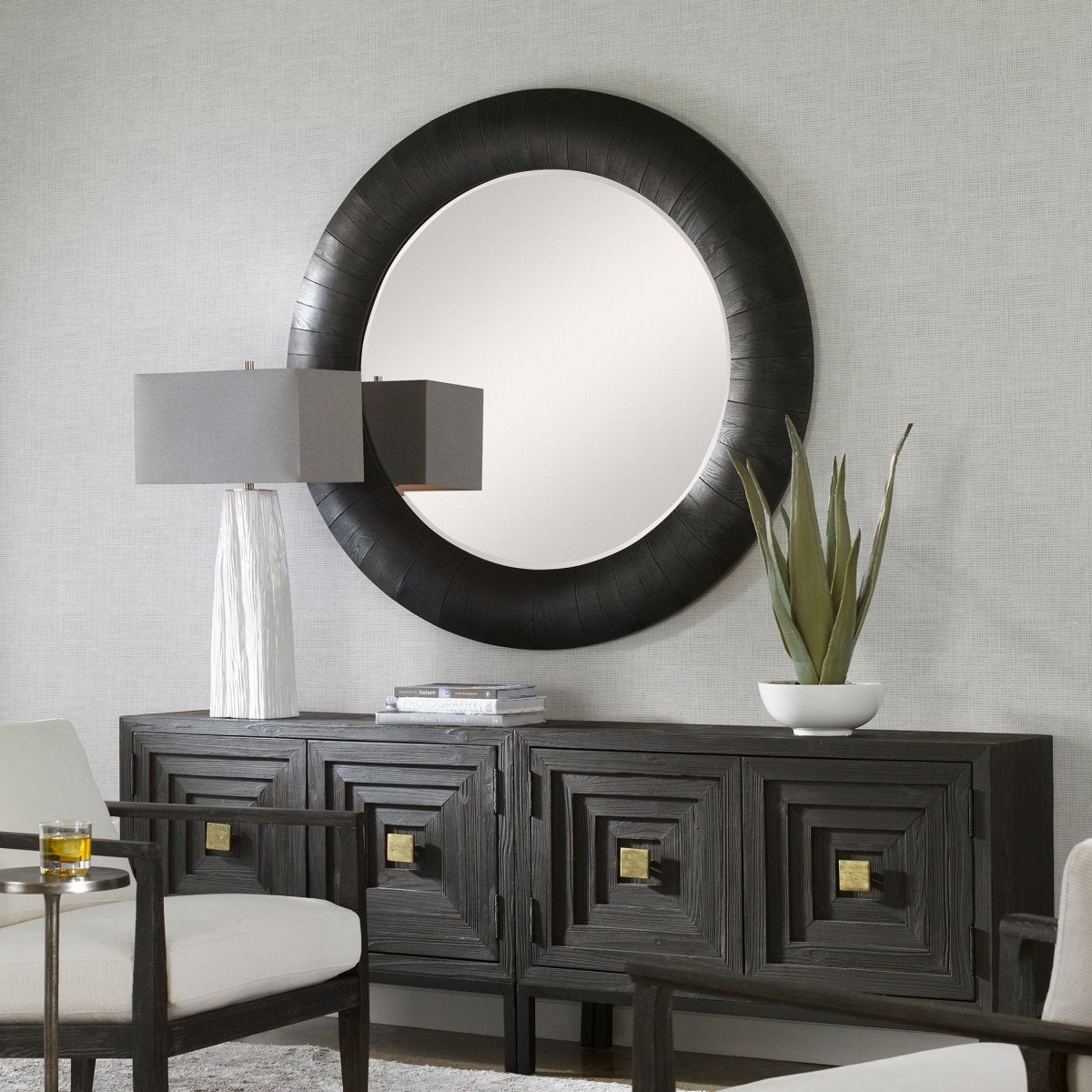 Stockade Dark Round Mirror - Uttermost - Round Mirrors by Modest Hut