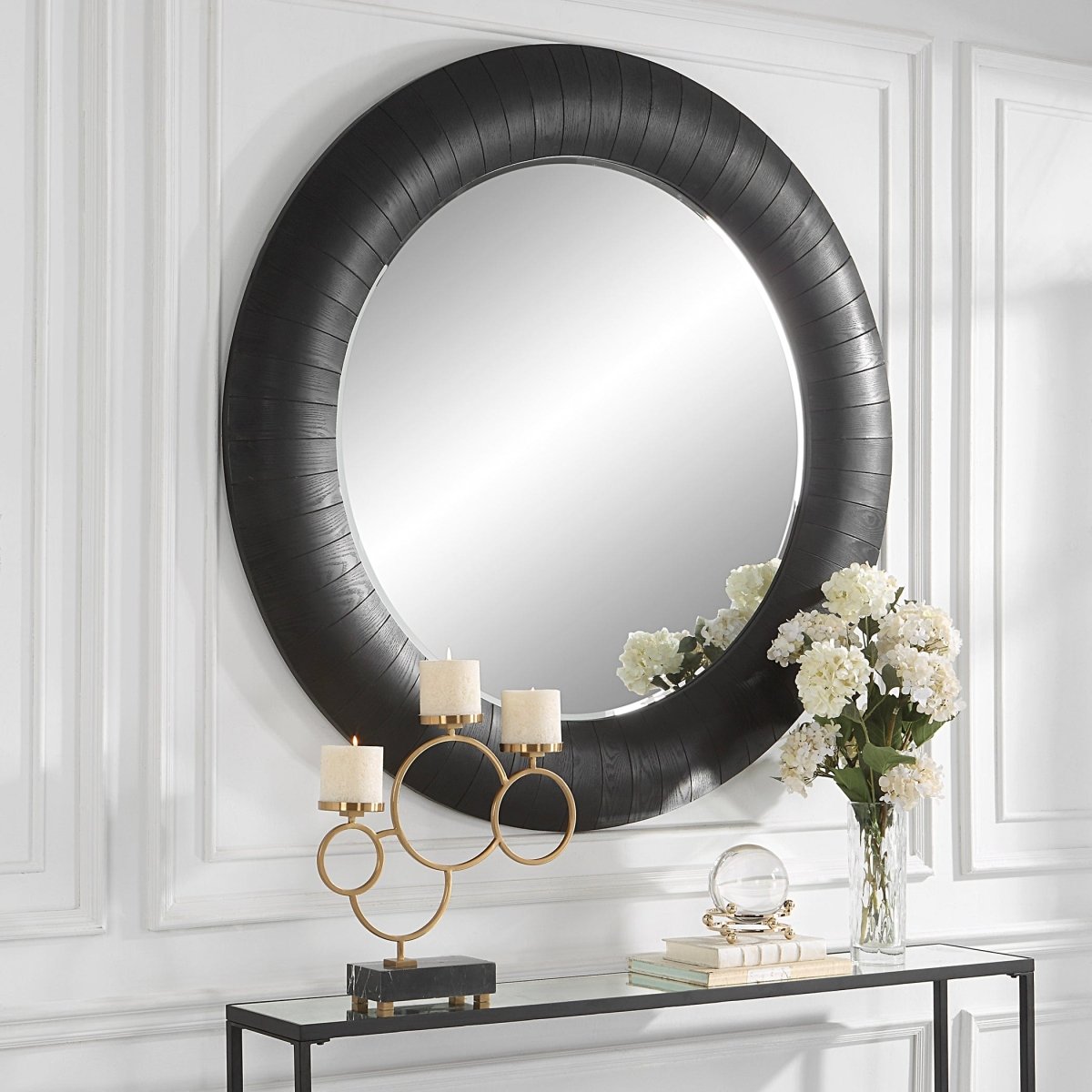 Stockade Dark Round Mirror - Uttermost - Round Mirrors by Modest Hut