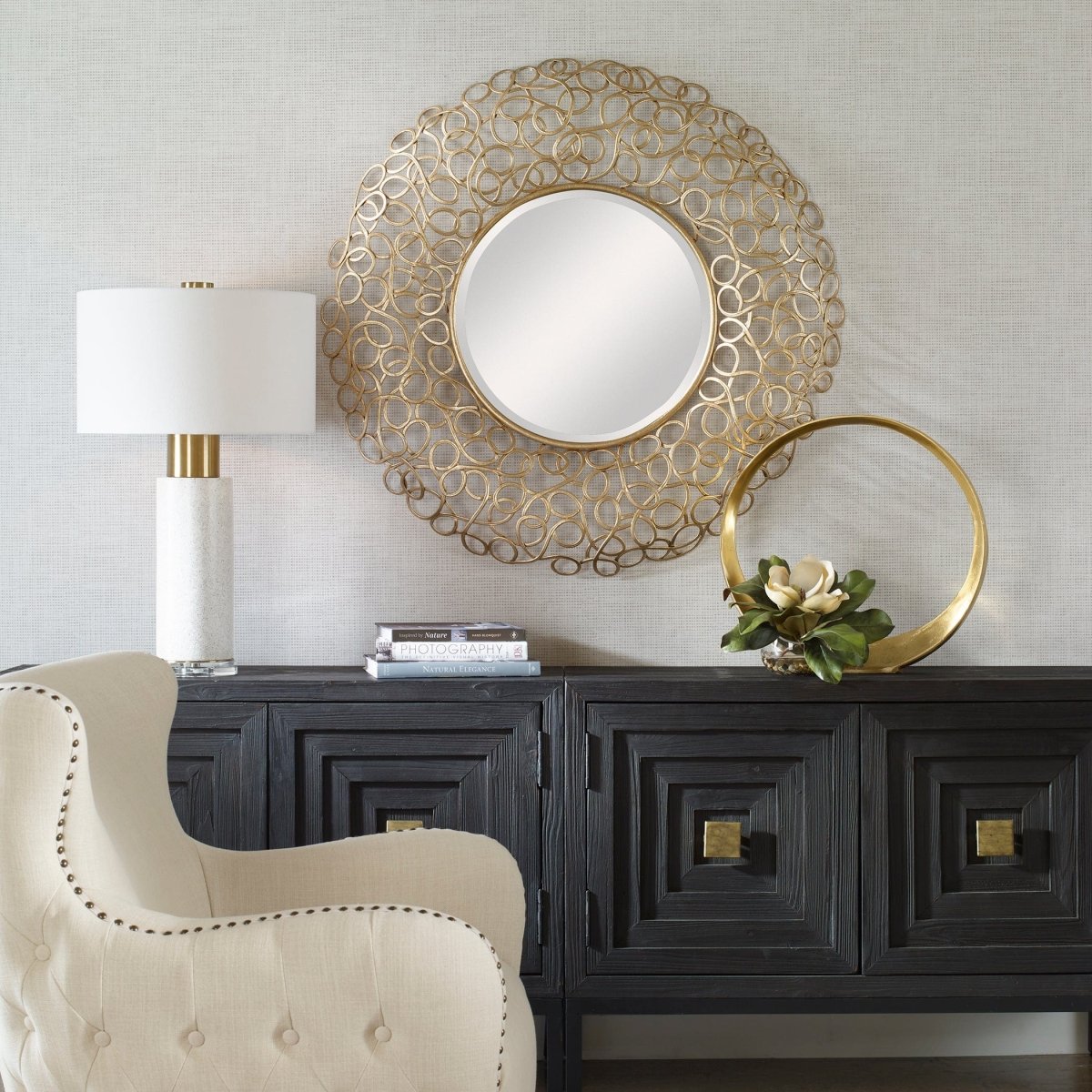 Swirl Round Gold Mirror - Uttermost - Round Mirrors by Modest Hut