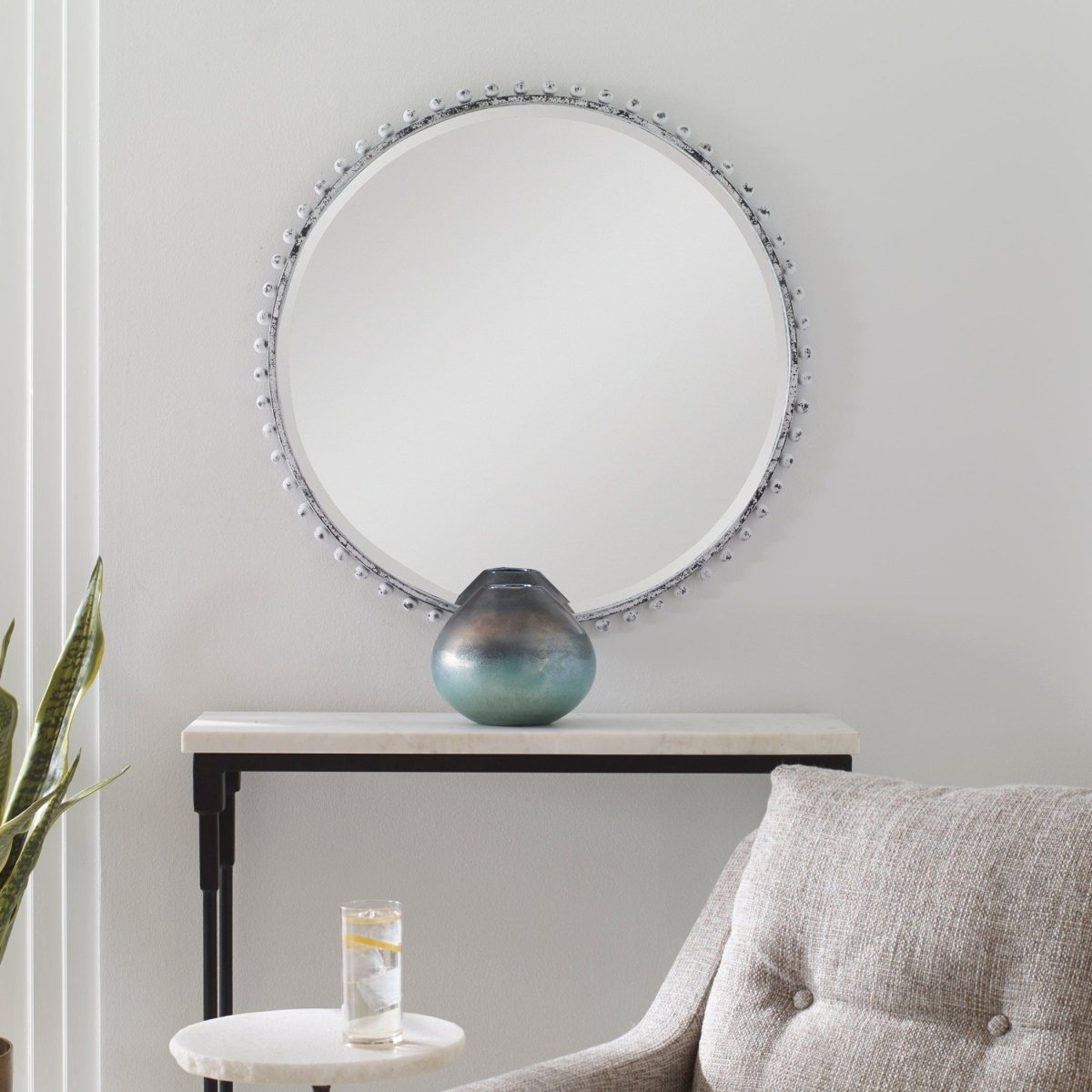 Taza Aged White Round Mirror - Uttermost - Round Mirrors by Modest Hut