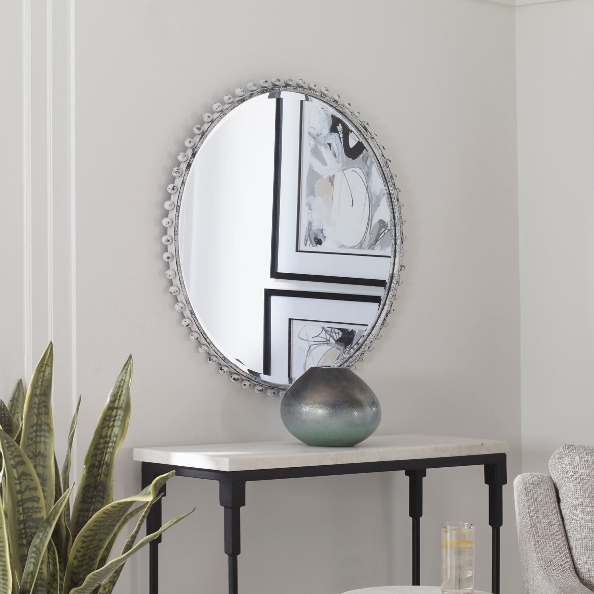 Taza Aged White Round Mirror - Uttermost - Round Mirrors by Modest Hut