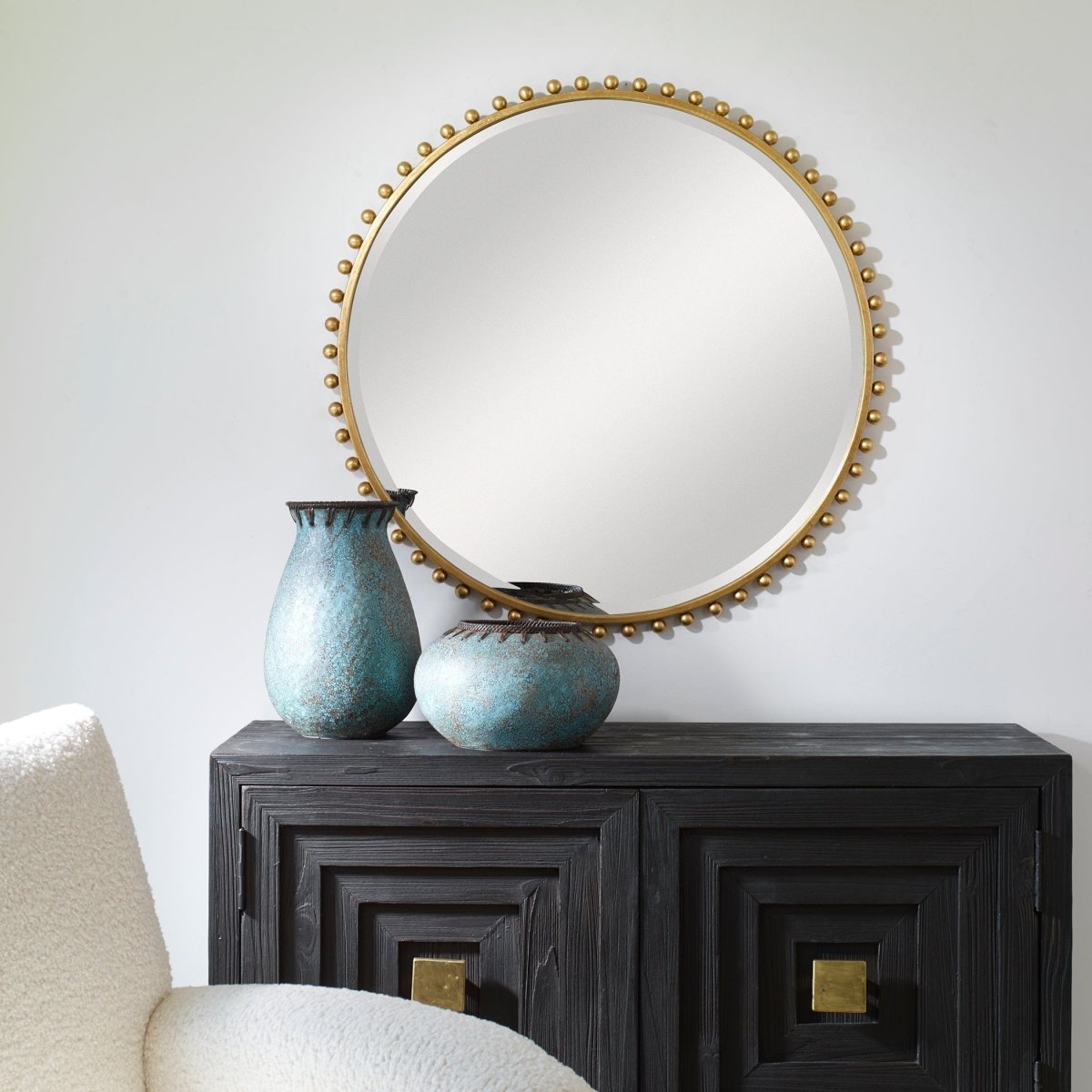 Taza Gold Round Mirror - Uttermost - Round Mirrors by Modest Hut