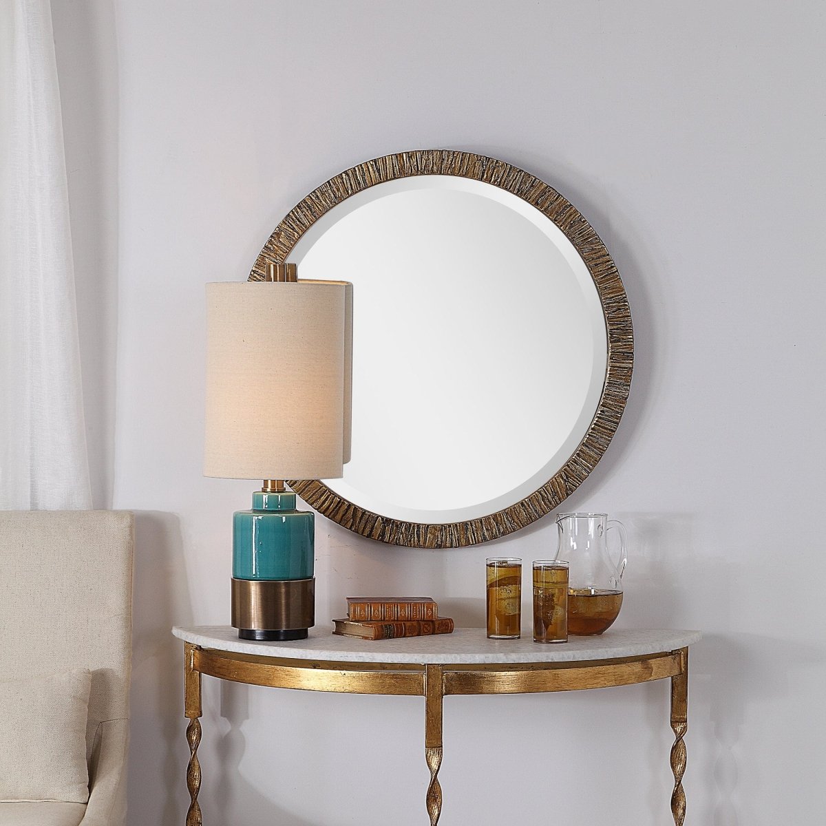 Wayde Gold Bark Round Mirror - Uttermost - Round Mirrors by Modest Hut