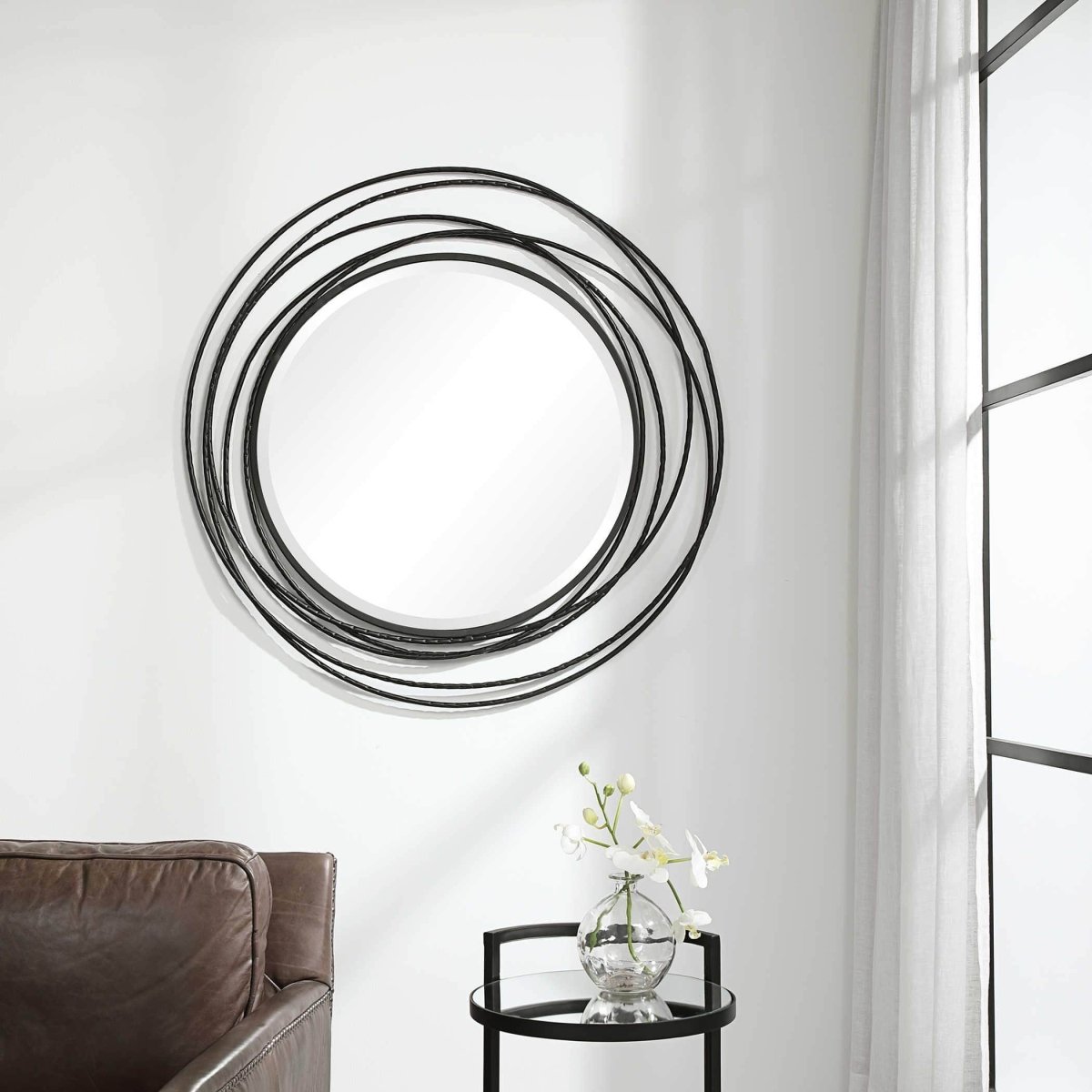 Whirl Black Round Coil Mirror - Uttermost - Round Mirrors by Modest Hut