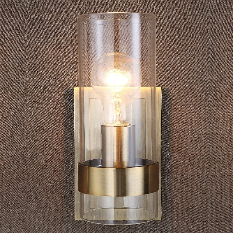 Cardiff Antique Brass 1 Light Cylinder Sconce - Uttermost - Sconces by Modest Hut