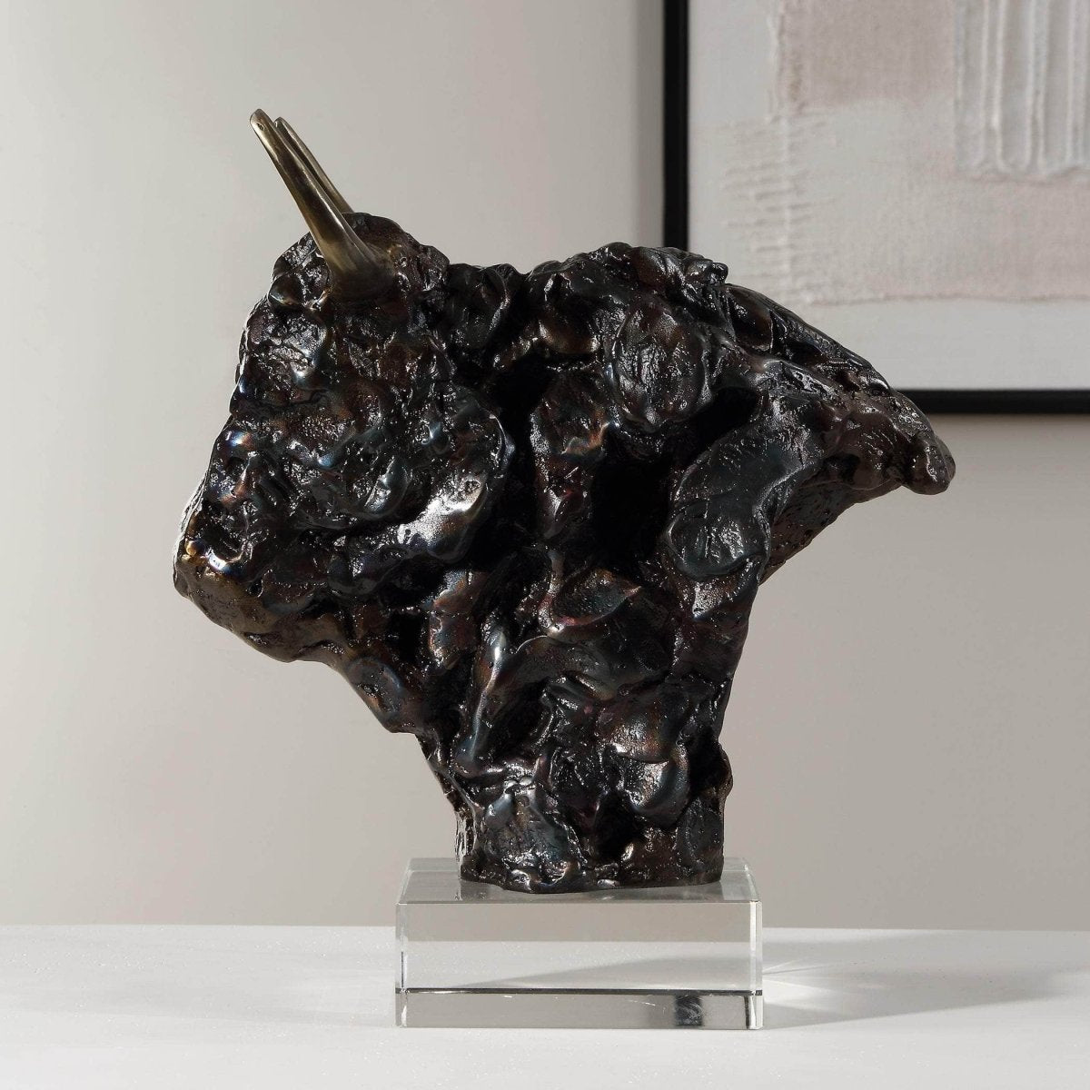 Bison Bust Bronze Sculpture - Uttermost - Sculptures by Modest Hut