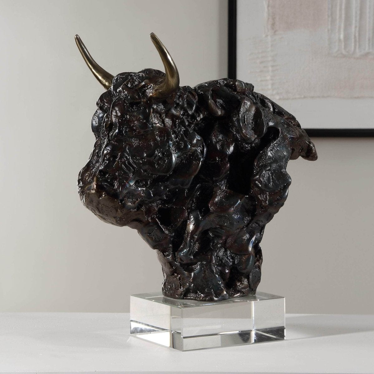 Bison Bust Bronze Sculpture - Uttermost - Sculptures by Modest Hut