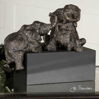 Bronze Playful Pachyderms Figurine - Uttermost - Sculptures by Modest Hut