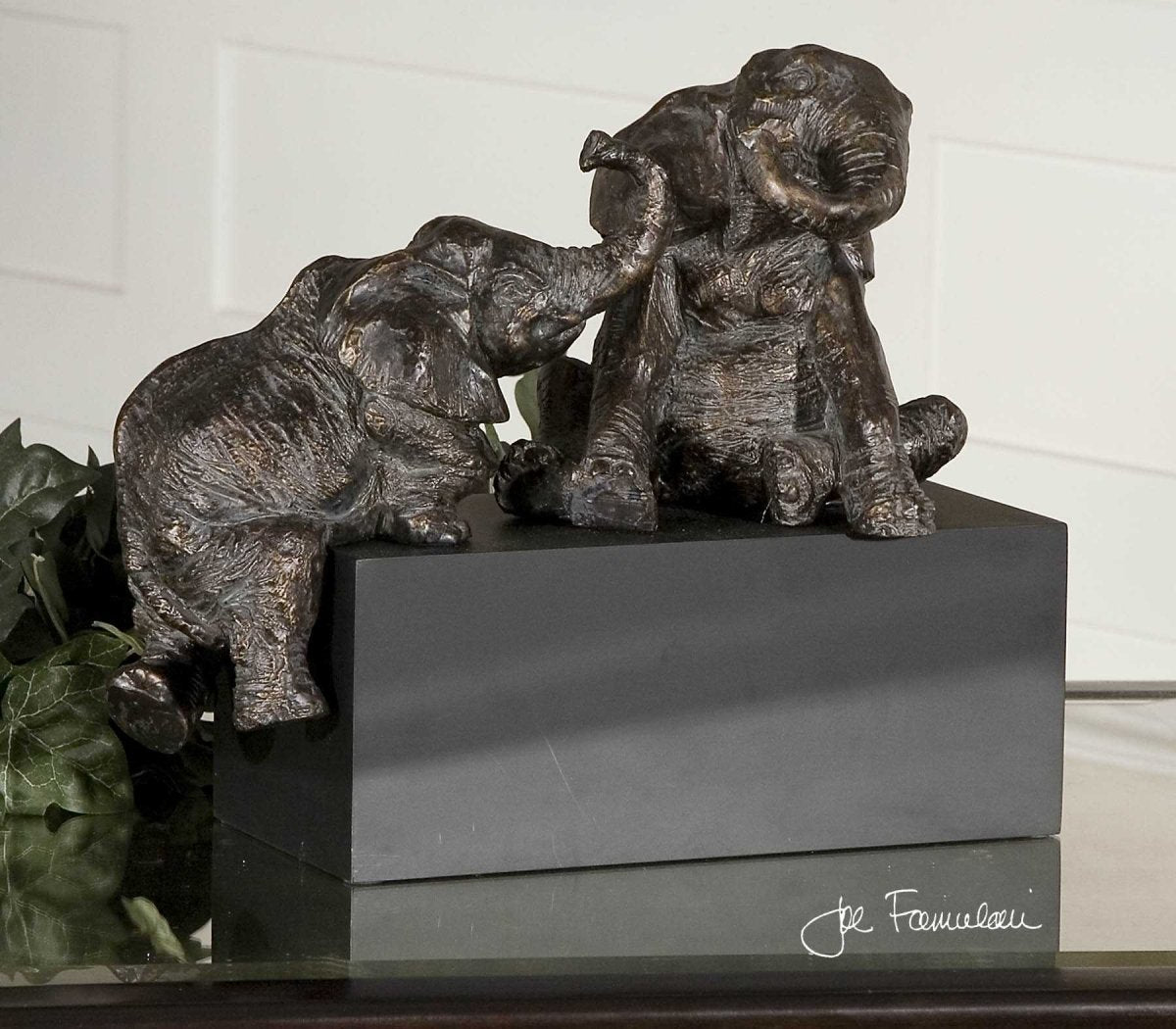 Bronze Playful Pachyderms Figurine - Uttermost - Sculptures by Modest Hut