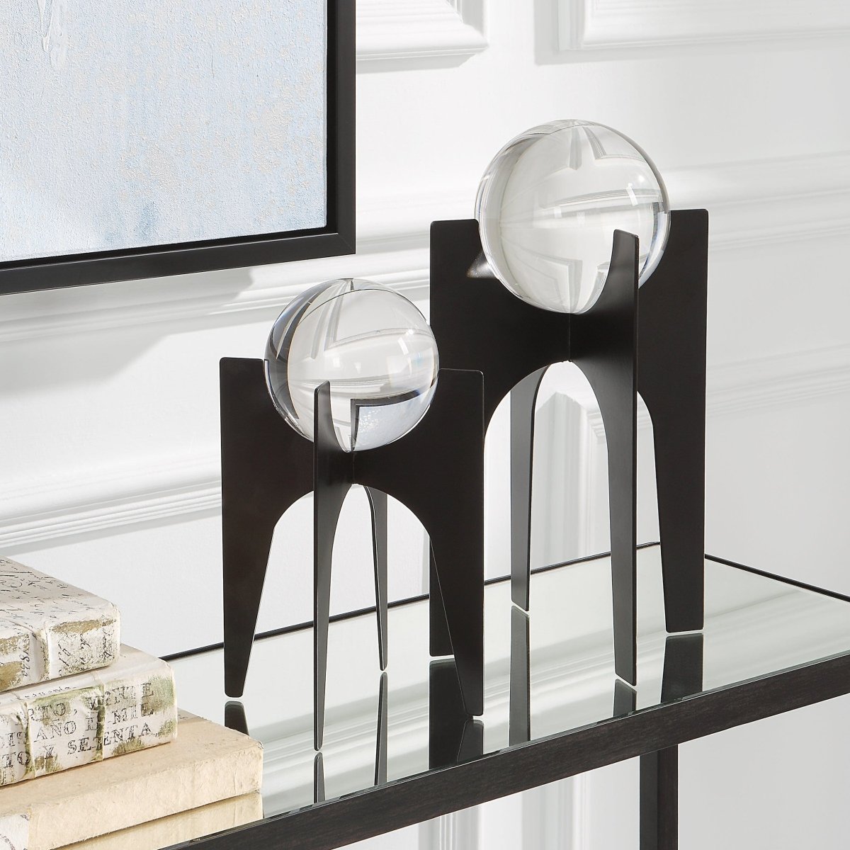 Ellianna Crystal Spheres On Black Base, S/2 - Uttermost - Sculptures by Modest Hut