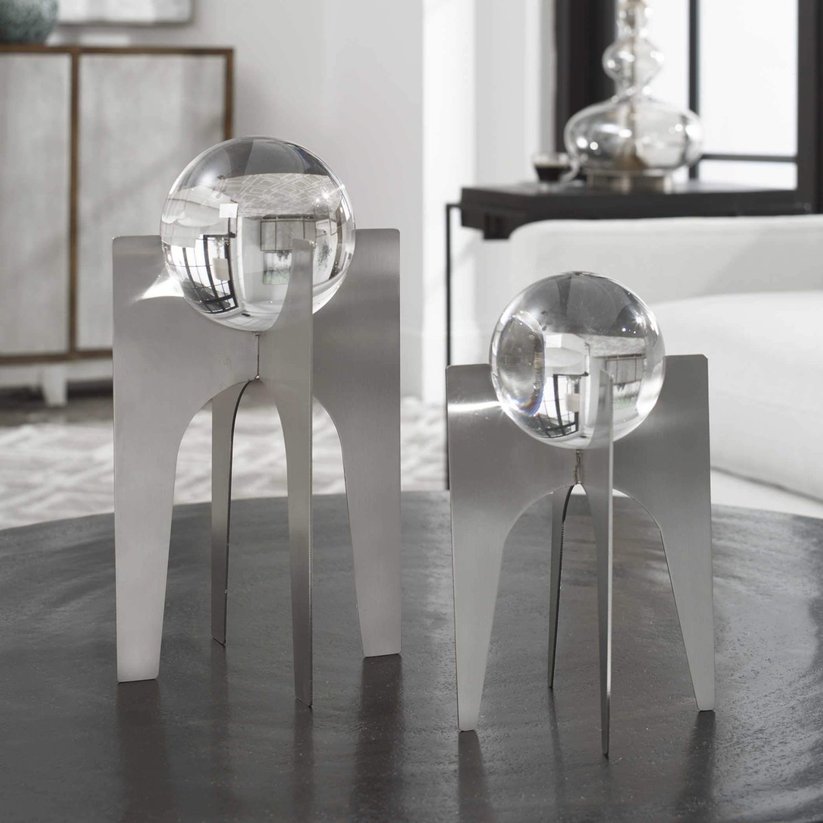 Ellianna Silver Spheres Sculptures (S/2) - Uttermost - Sculptures by Modest Hut