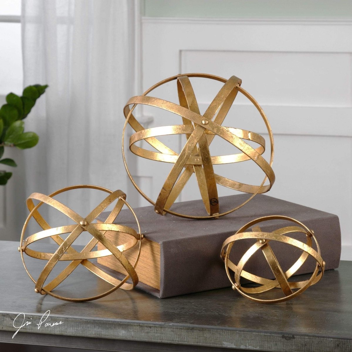 Gold Metal Spheres (S/3) - Uttermost - Sculptures by Modest Hut