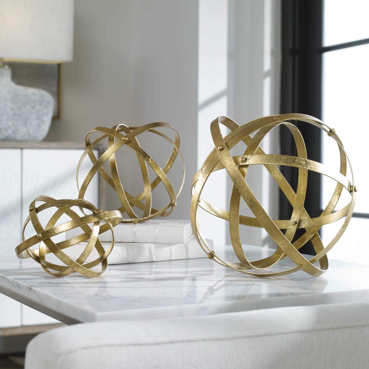 Gold Metal Spheres (S/3) - Uttermost - Sculptures by Modest Hut