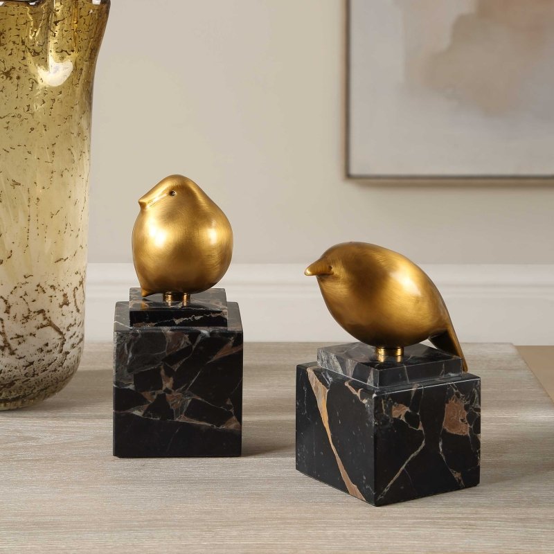 Golden Finch Bird Figurines Set/2 - Wall Decor