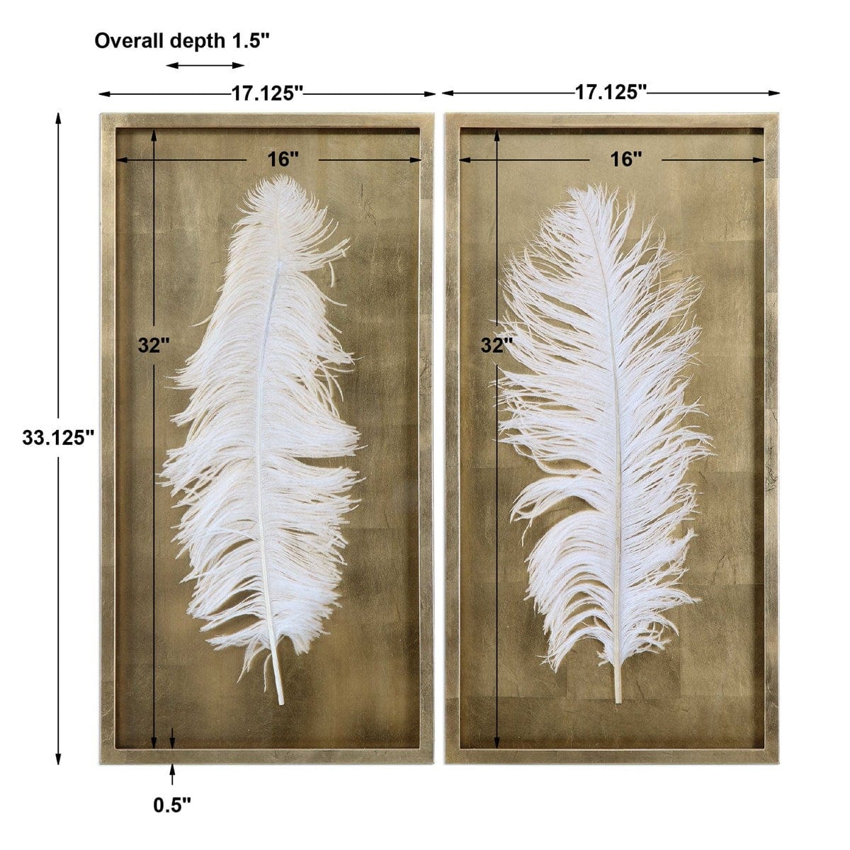 White Feathers Shadow Boxes, S/2 - Uttermost - Shadow Boxes by Modest Hut