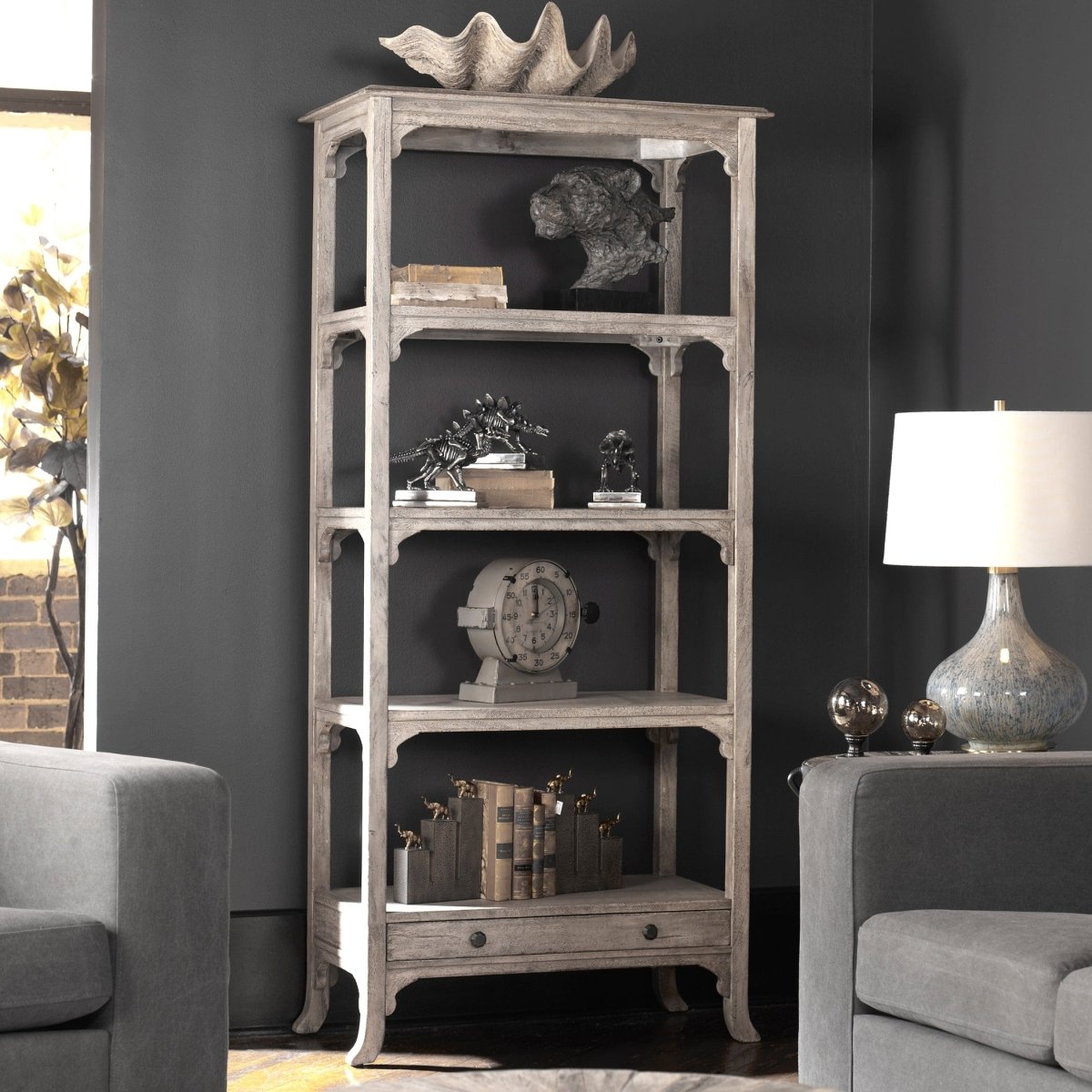 Bridgely Aged White Etagere - Uttermost - Shelving by Modest Hut