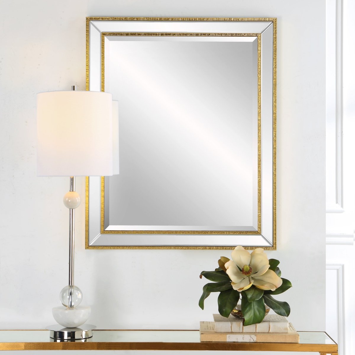 Beveled Mirror with Gold Accents - Uttermost - Square Mirrors by Modest Hut