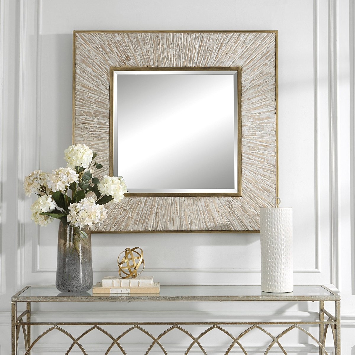 Wharton Whitewashed Square Mirror - Uttermost - Square Mirrors by Modest Hut