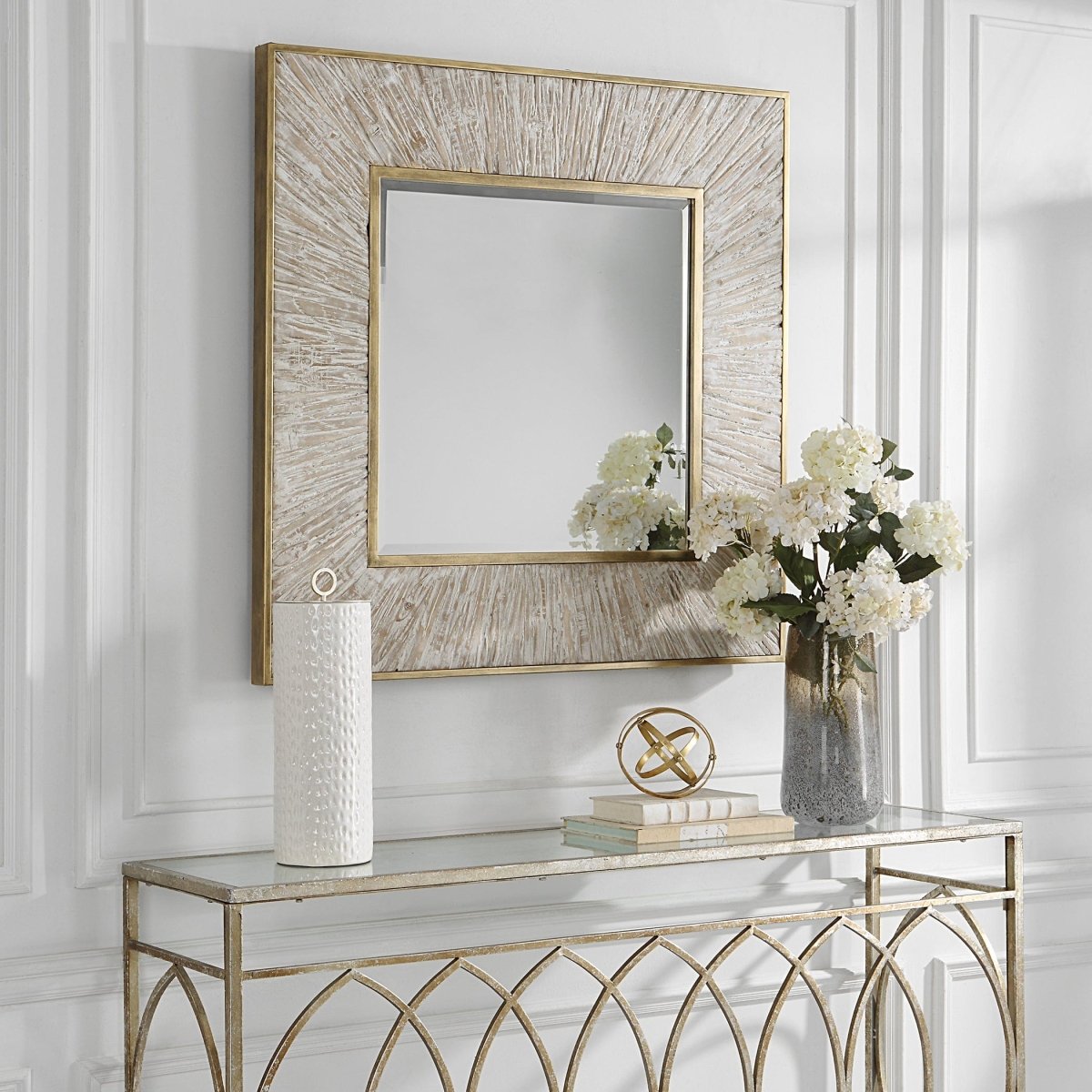 Wharton Whitewashed Square Mirror - Uttermost - Square Mirrors by Modest Hut