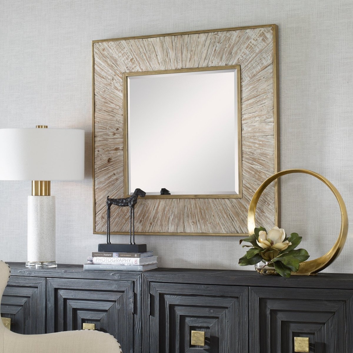 Wharton Whitewashed Square Mirror - Uttermost - Square Mirrors by Modest Hut