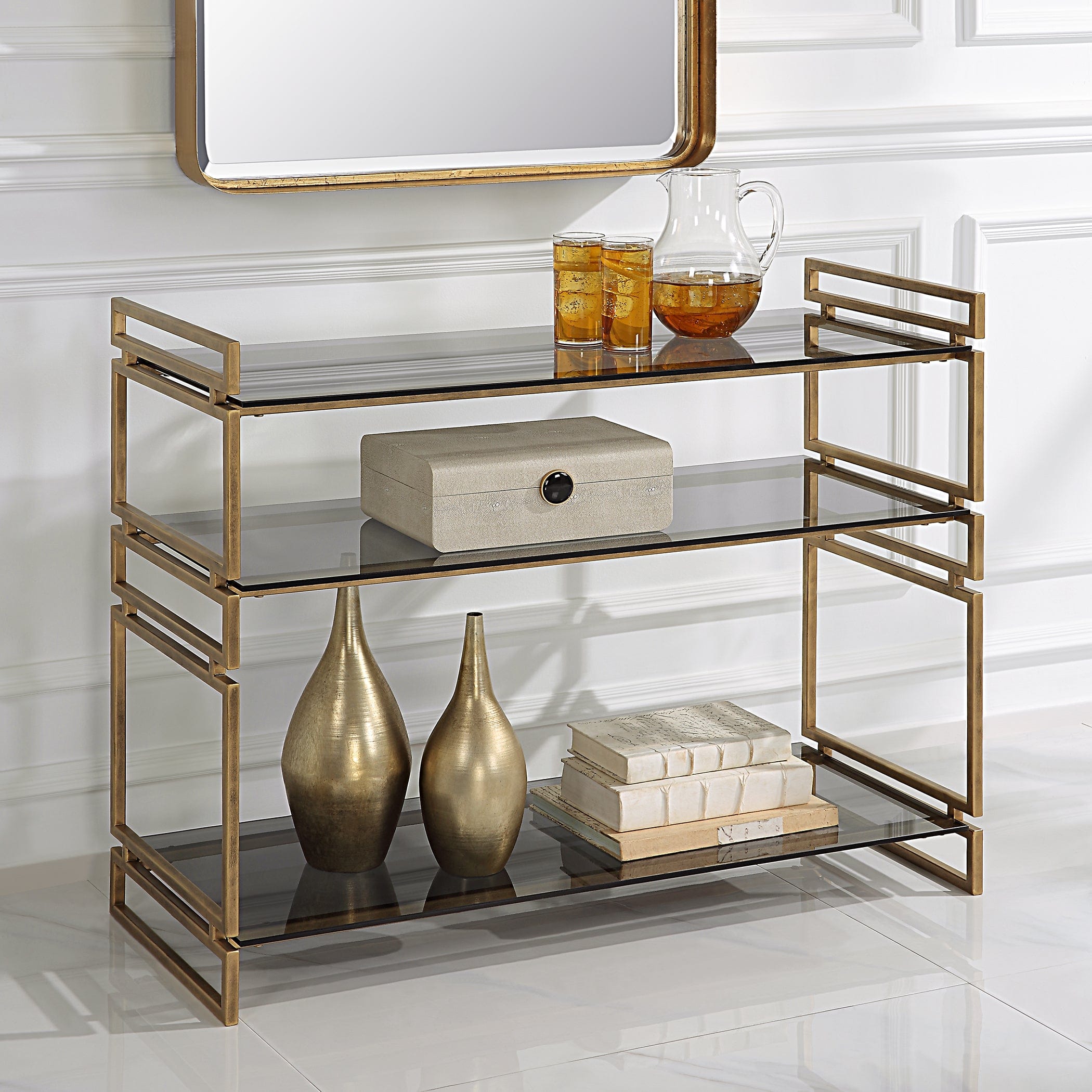 Stacked Up Gray Glass Console Table Uttermost