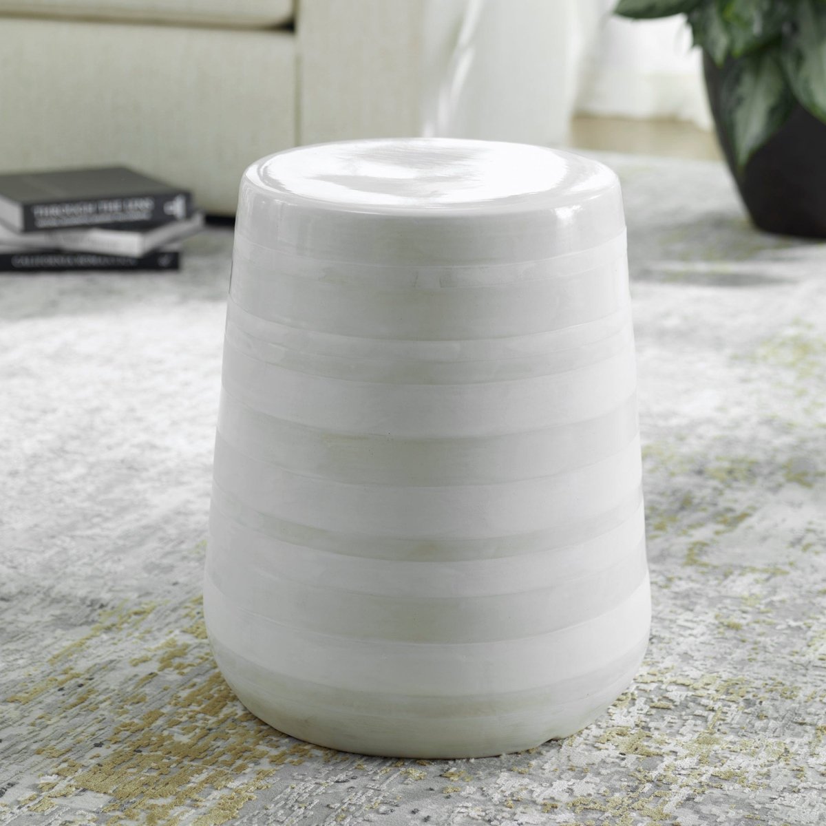 Desert Plains White Glaze Garden Stool - Uttermost - Stools by Modest Hut