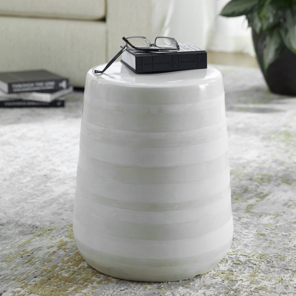 Desert Plains White Glaze Garden Stool - Uttermost - Stools by Modest Hut