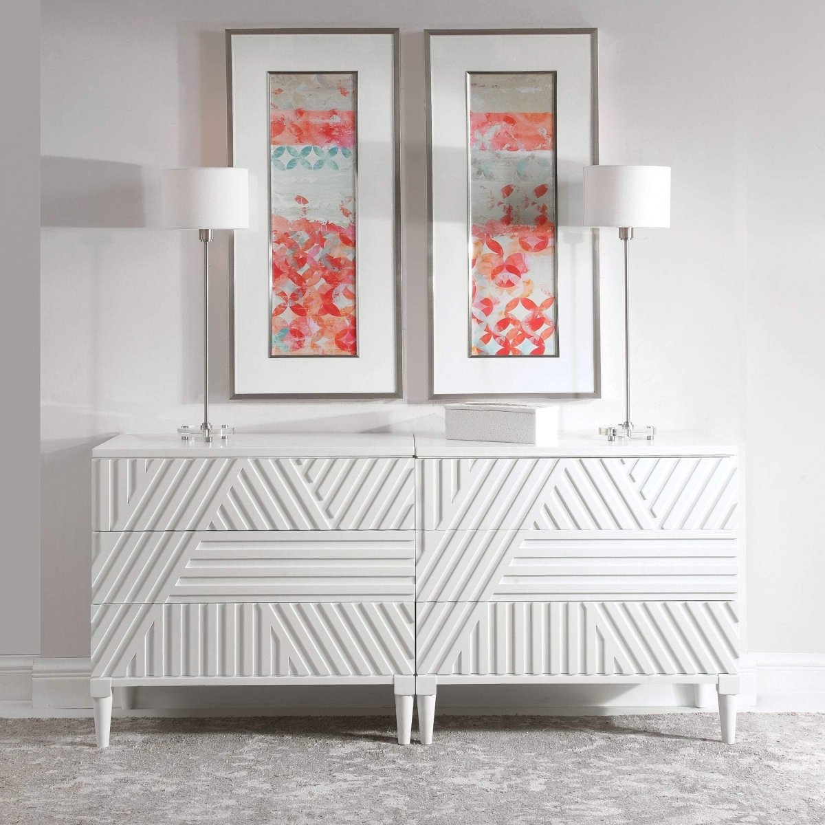 Cole White 3 Drawer Geometric Chest - Uttermost - Storage Chests by Modest Hut