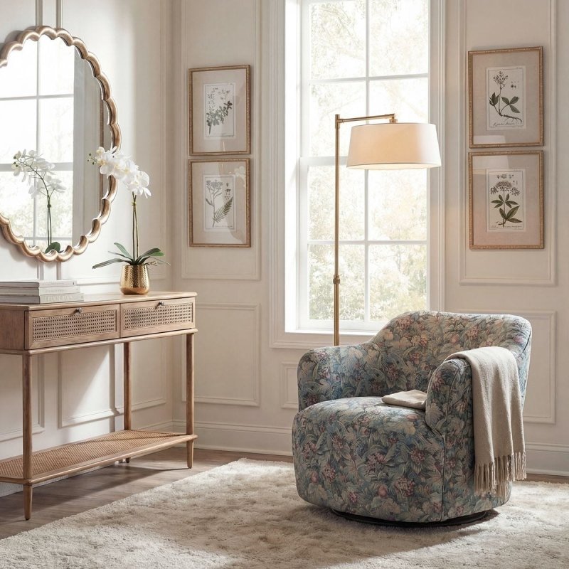 Ansel Swivel Chair styled in a room setting